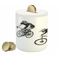 thumbnail image 1 of Sketchy Piggy Bank, Hand Drawn Image of Cyclists Bicycle Bikes with Tour De France Theme Outdoors, Ceramic Coin Bank Money Box for Cash Saving, 3.6" X 3.2", Black and White, by Ambesonne, 1 of 4