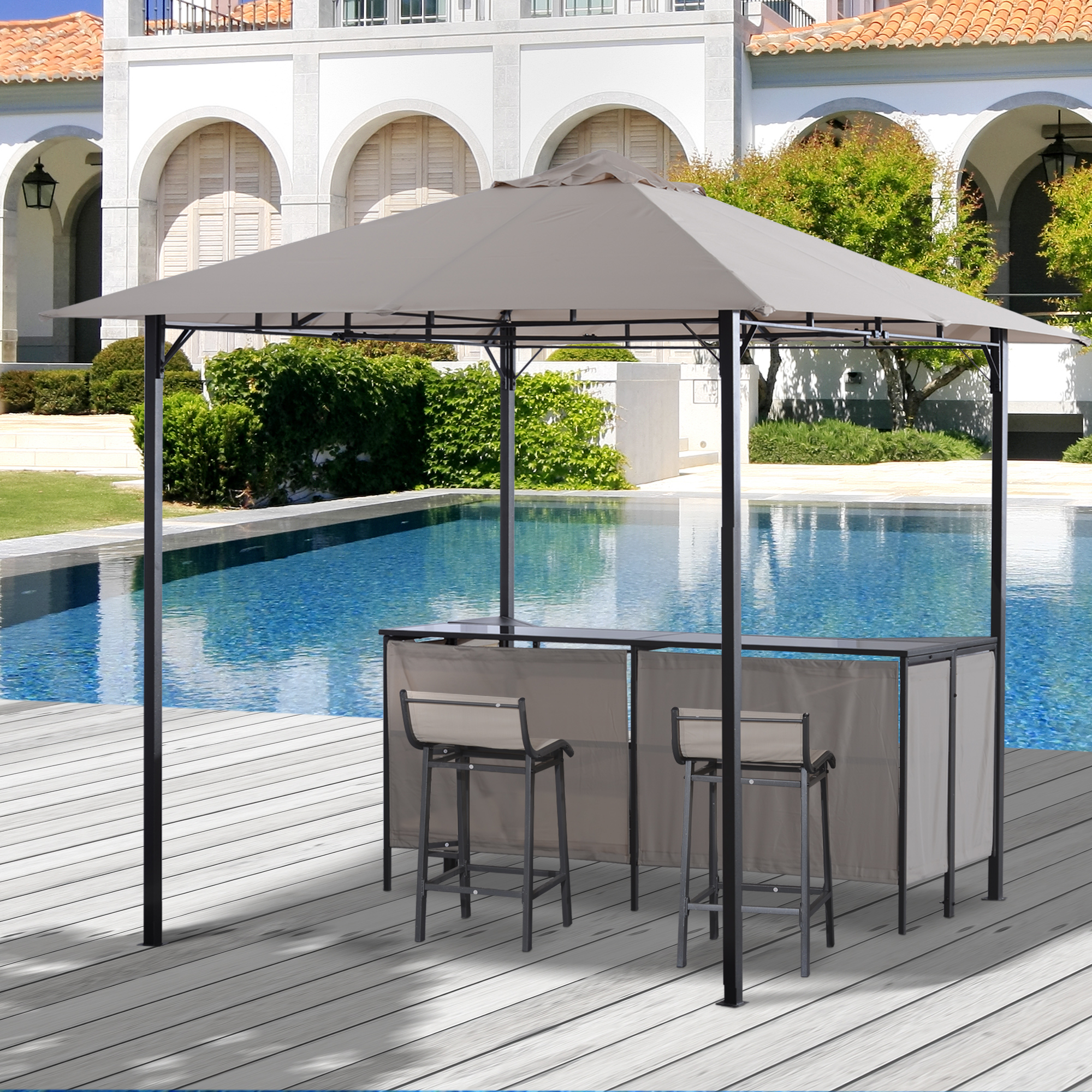 Outsunny Outdoor Bar Table Set Cloth Canopy & 2 Chairs Patio Backyard Furniture - image 2 of 9