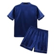 thumbnail image 6 of TiaoBug Women Mens Pajamas Set Satin Lapel Short Sleeve Shirts with Shorts 2-Piece Nightwear Royal Blue XL, 6 of 7