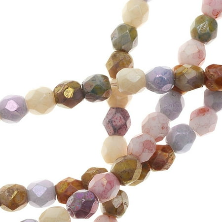 Luster Bead Mix - Czech Fire Polished Glass, 3mm Faceted Round Beads, 50 Piece Strand, Opaque Luster Mix