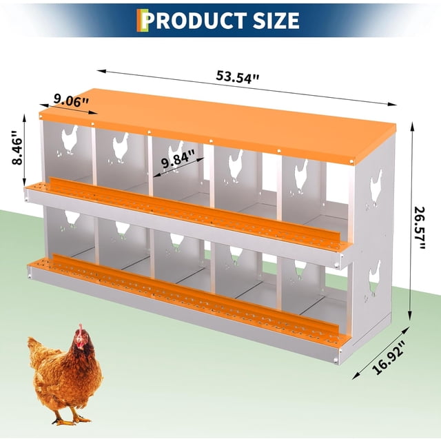 10-Hole Chicken Coop Nesting Box with Ventilation, Galvanized Steel for Hens & Ducks