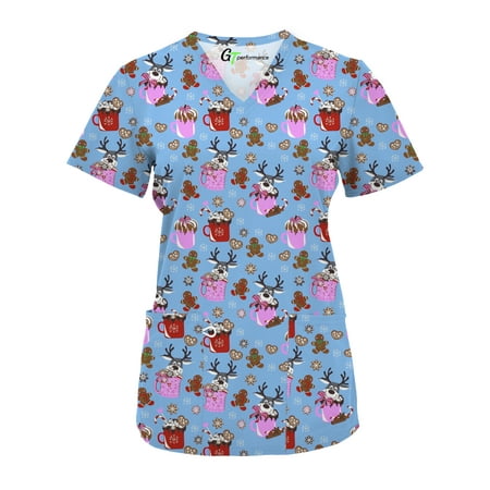 

Womens Medical Nursing Holiday Print Scrub Top GT Performance-MULTIPLE PRINTS-Warm Wished And Cookie Dreams-Medium