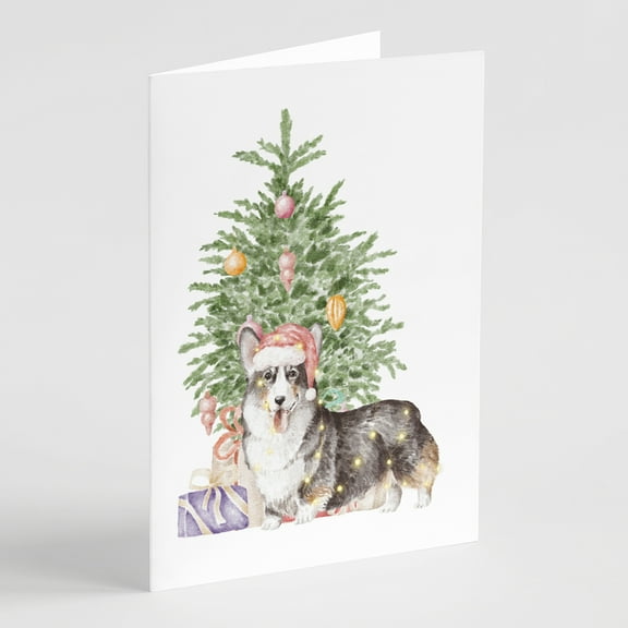 Carolines Treasures CK8188GCA7P Corgi Pembroke Tricolor Christmas Presents and Tree Greeting Cards and Envelopes Pack of