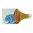 thumbnail image 1 of Ride the Wave Cutting Board, Ocean Sun and Surfboard Print Lifestyle Summer Freedom Image, Decorative Tempered Glass Cutting and Serving Board, Wine Bottle Shape, Vermilion Yellow Blue, by Ambesonne, 1 of 1