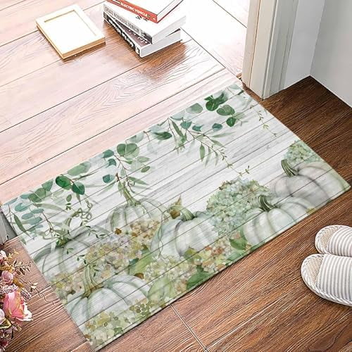 Doormat Indoor Home Decor Door Mat Fall Sage Green Pumpkins Floor Rugs for Kitchen Bathroom Thanksgiving Maple Leaf Vintage Funny Welcome Mat 17x30 Inch.