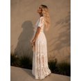 thumbnail image 2 of Women Elegant Lace Chiffon Maxi Dress, V Neck Short Sleeve Solid Boho Dress, 2 of 4