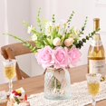 thumbnail image 2 of Fake Flowers in Vase, Pink Real Touch Roses Artificial Flowers with Vase, Faux Flowers in Vase, Flower Arrangement for Home, Bathroom, Office Decor, Dining Table Centerpiece, 2 of 5