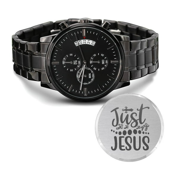 Just Jesus Engraved Bible Verse Men's Watch Multifunction Stainless Steel W Copper Dial