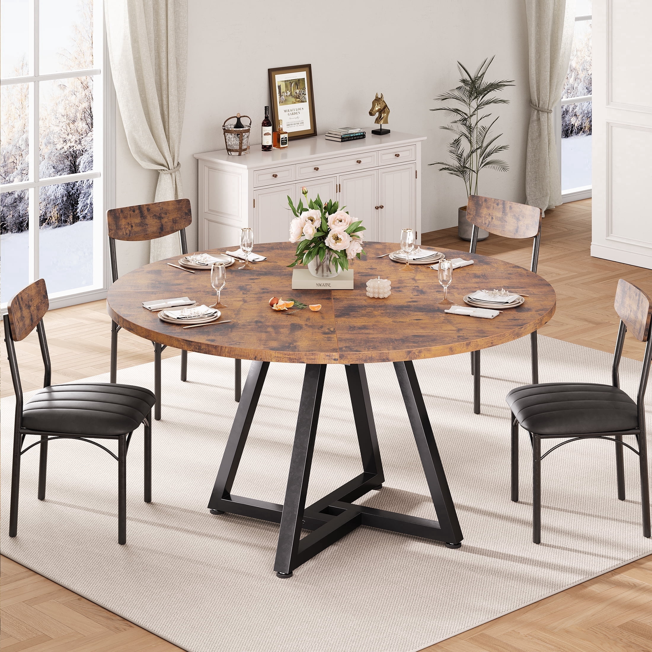 Hijob 47 Inch Rustic Round Dining Table, Circle Dining Table for Dining Room, Home(Only Table)