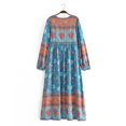 thumbnail image 2 of Spring Summer Women Tie Neck Ethnic Floral Print  Beach Bohemian Maxi Dresses Ladies Ruffles Pleated Boho Dress Robe Vestidos, 2 of 6