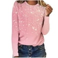 thumbnail image 4 of Blmnix Oversized Holiday Shirts for Women Cotton Pullover Tshirt Pink Crew Neck Long Sleeve Boho Tops for Women,XXL, 4 of 7