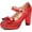 Red, variant on Women Block High Heels Platform Glitter Mary Jane Bow Shoes