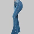 thumbnail image 1 of Plus Size Casual Jeans, Women's Plus Solid Button Fly High Rise High Stretch Button Decor Bootcut Jeans, 1 of 4