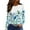 Cyan, variant on Women's Fashion Casual Slit Hem Floral Print Round Neck Long Sleeve T-Shirt Top, Ladies Comfortable Blouse with Stylish Design for Relaxed Everyday Wear,Blue XL