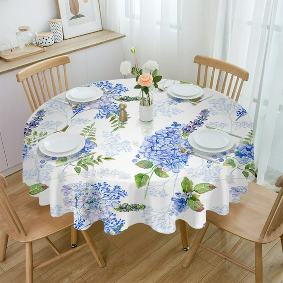 Watercolor Hydrangea Leaves Round Tablecloth Party Kitchen Dinner Table Cover Holiday Decor Waterproof Tablecloths