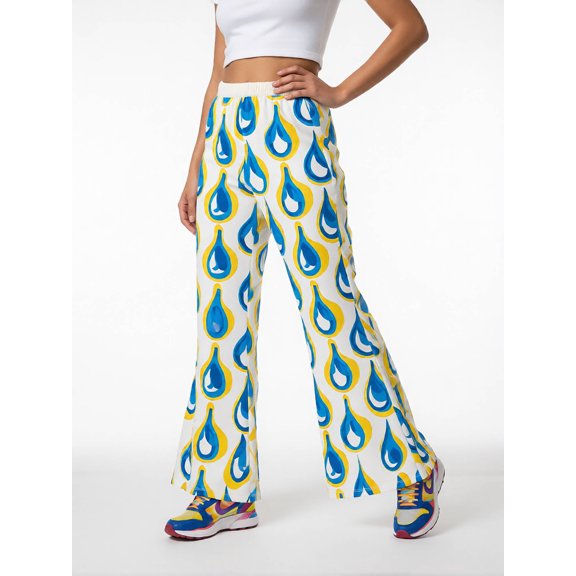 Girls Flared Pants, Digital Print Wide Leg Trousers - Slim Fit Casual Bell Bottom Pants for Kids (Ages 4-13)