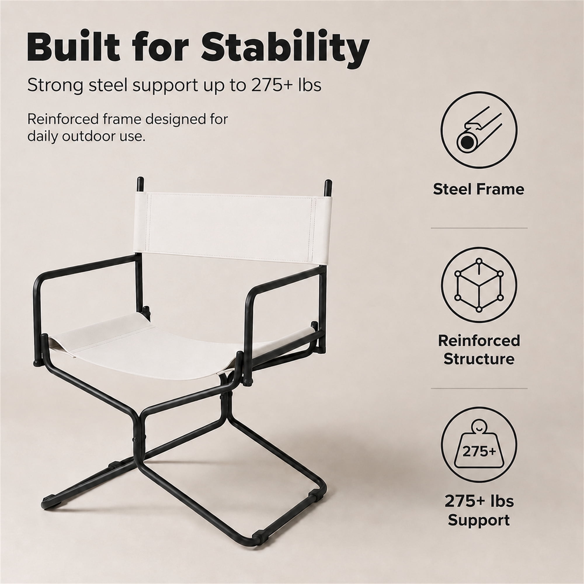 Aukfa Leather Folding Director Chair, Portable Outdoor Chair for Patio Camping, White