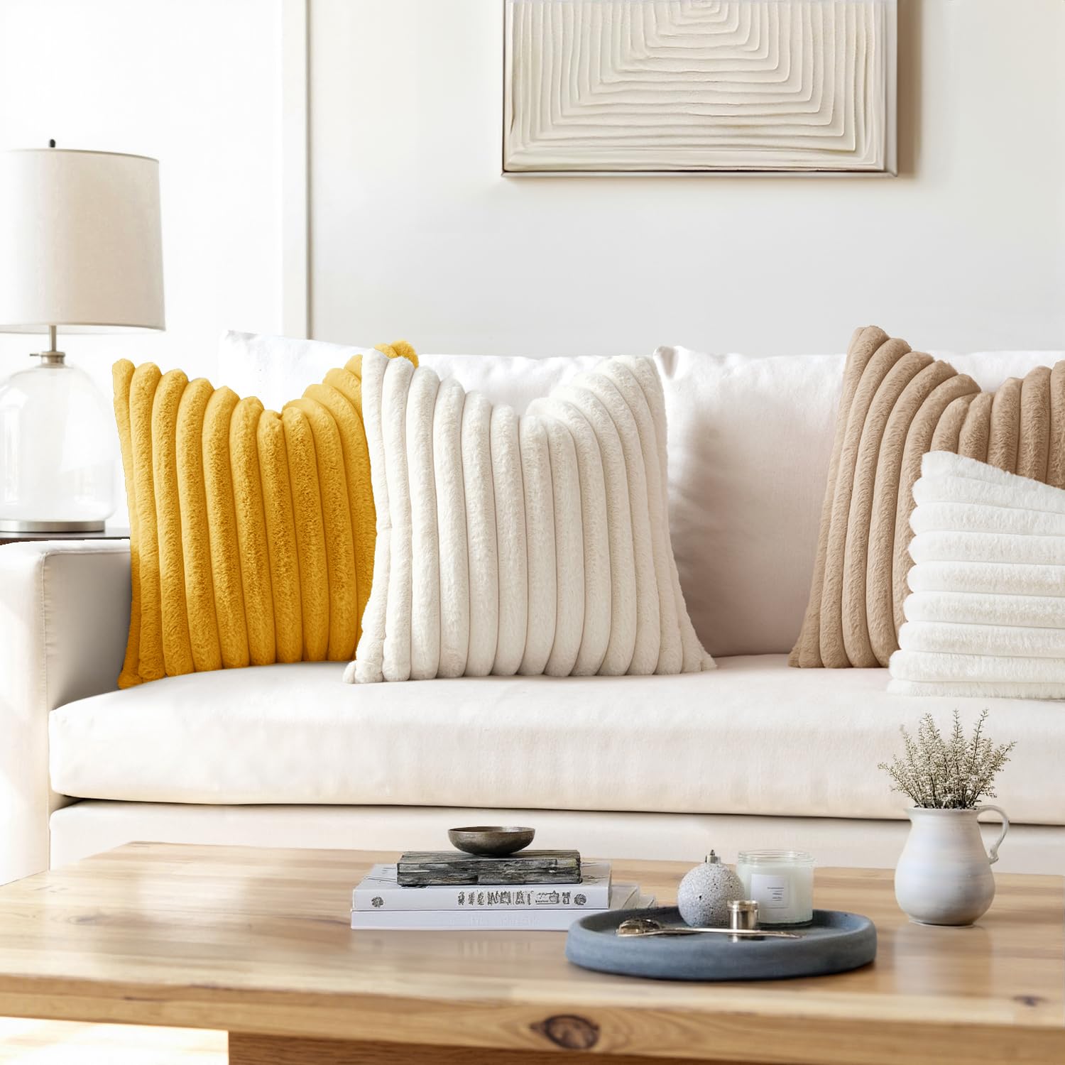 Lanola Faux Fur Decorative Throw Pillow Covers 18x18 Inch Set of 2, Modern Spring Home Decor Soft Plush Couch Pillows Cozy Fluffy Cushion Covers for Sofa Bed Sage Green