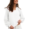 thumbnail image 2 of idosla Womens Retro Lantern Sleeve Tops Round Neck with Lace Trim Sweatshirt Casual Ribbed Cuffs Pullover Top (White, M), 2 of 9