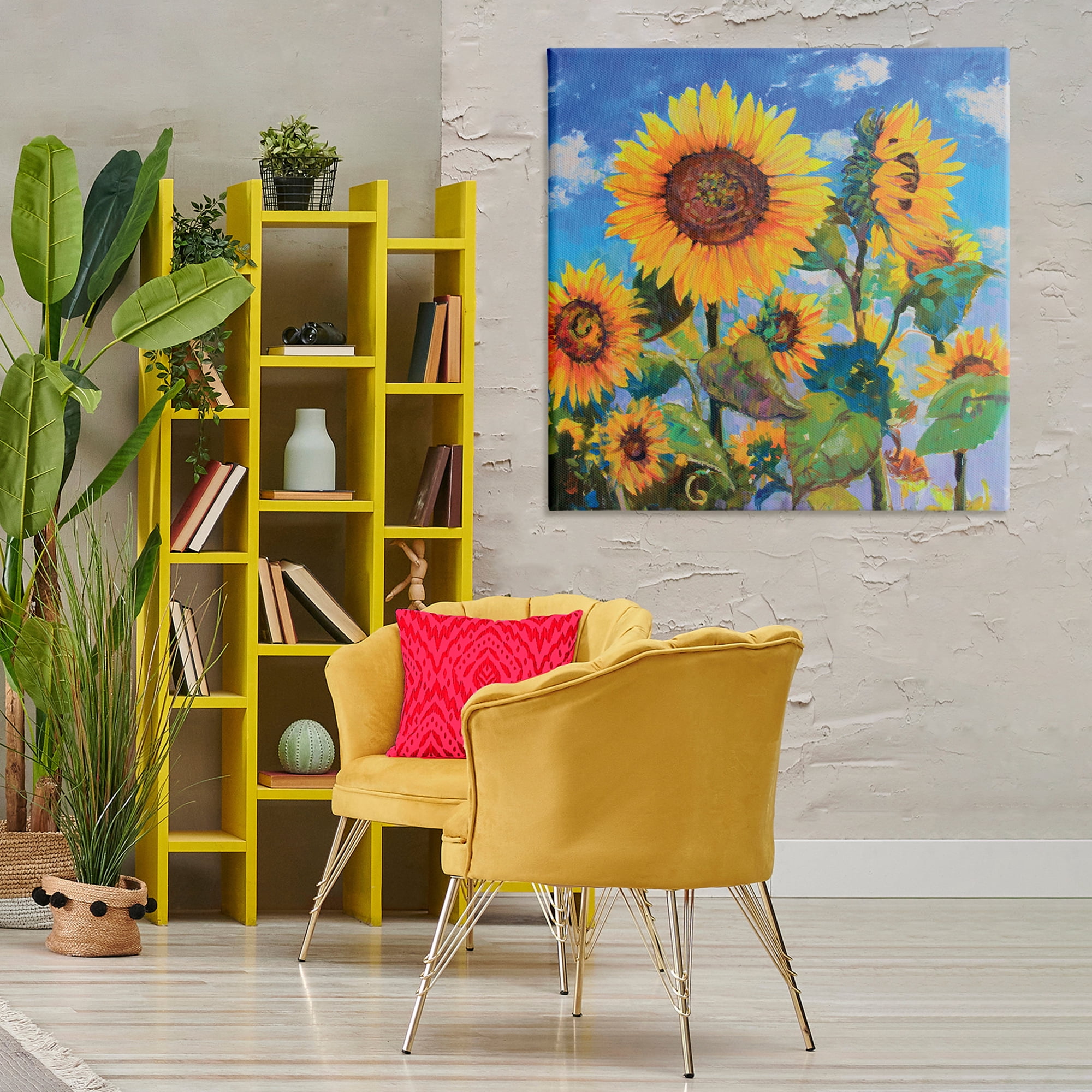 Stupell Industries Lost Acres Sunflowers Plants & Flowers Painting Wrapped Canvas Art Print Wall Art, 36 x 36