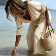 thumbnail image 4 of Wide Leg Pants Women's Fashion Solid V-Neck Short Sleeve Beach Vacation Pockets Button Long Jumpsuit Beige 2XL, 4 of 6