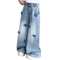 thumbnail image 4 of RUTAYY Toddler Girlss Bowknot Jeans Wide Leg Flare Cargo Jeans Boot Cut Bottom Denim Pants Baggy Blue Jeans For Girls Trouser Comfort Infants Pants, 4 of 4