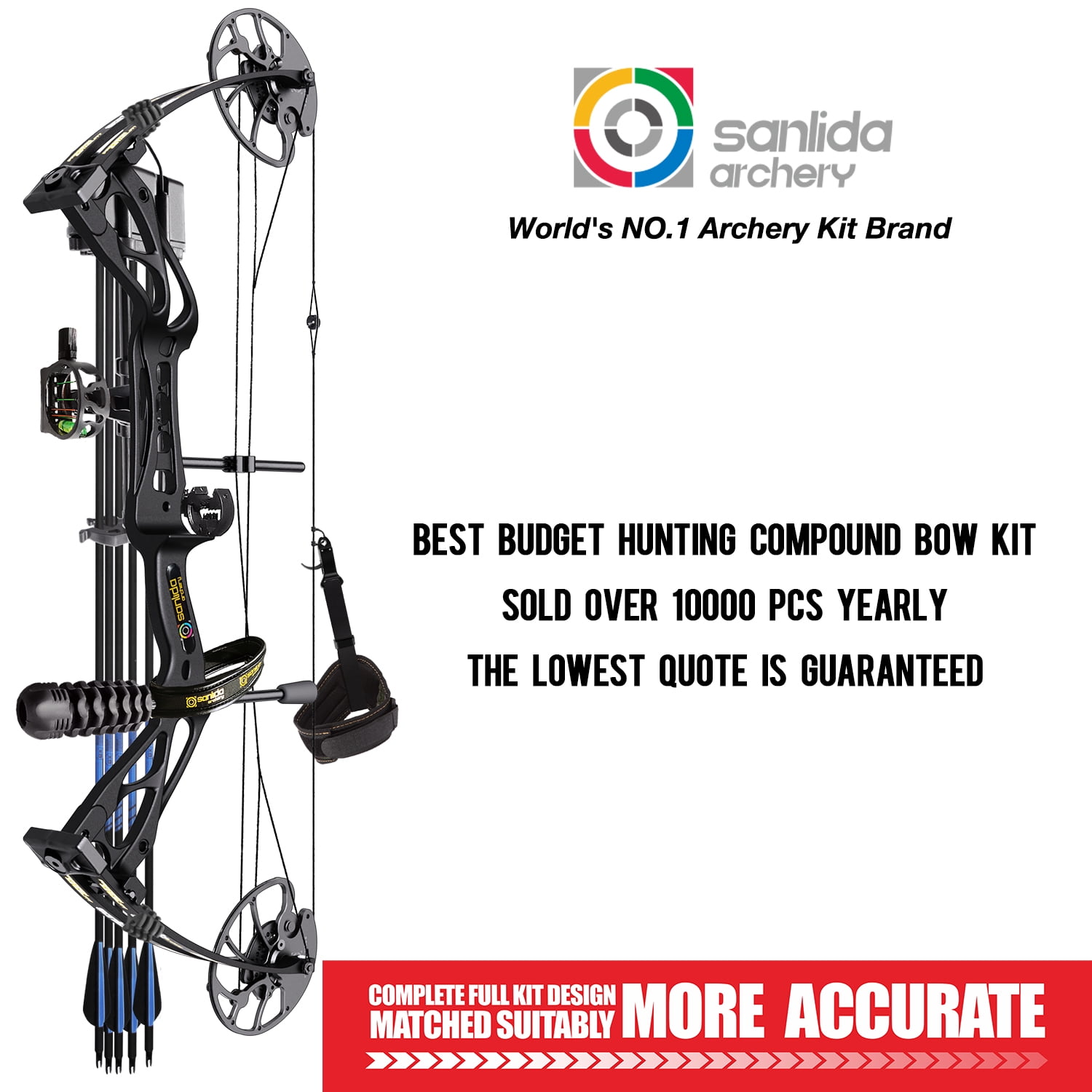 Sanlida DragonX8 RTH Compound Bow Package, Black, Adjustable 18”-31” Draw Length, 0-70lbs Draw Weight, 310 FPS