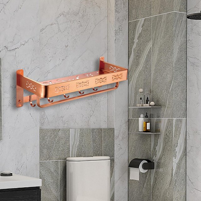 Toallero para baño y lavabo, extra grueso, resistente, no requiere montaje, soporte para almacenamiento de toallas, toallero con estante para cocina Dorado Soledad Estante de toallas