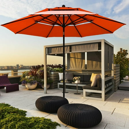 Gymax 10ft 3 Tier Patio Market Umbrella Aluminum Sunshade Shelter Double Vented Orange