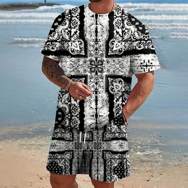 WILLBEST Bas Ensemble de Fleurs de Cajou Décontracté pour Hommes Mode Été Décontracté Ensemble de Fleurs de Cajou Mode Été Décontracté pour Hommes Ensemble de Fleurs de Cajou