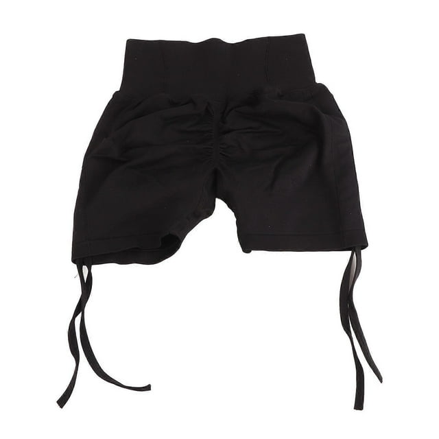Yoga Shorts Ergonomic High Waist Butt Lifting Seamless Drawstring Workout Running Shorts for Women M Black