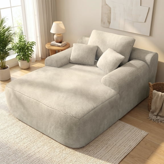ShiKeyi 65'' Oversized Chaise Lounge Chair Indoor, Boneless Sofa Cloud Deep Seat Sleeper Sofa Bed, Plush Corduroy Chaise Couch with Pillows, No Assembly Required, Orange