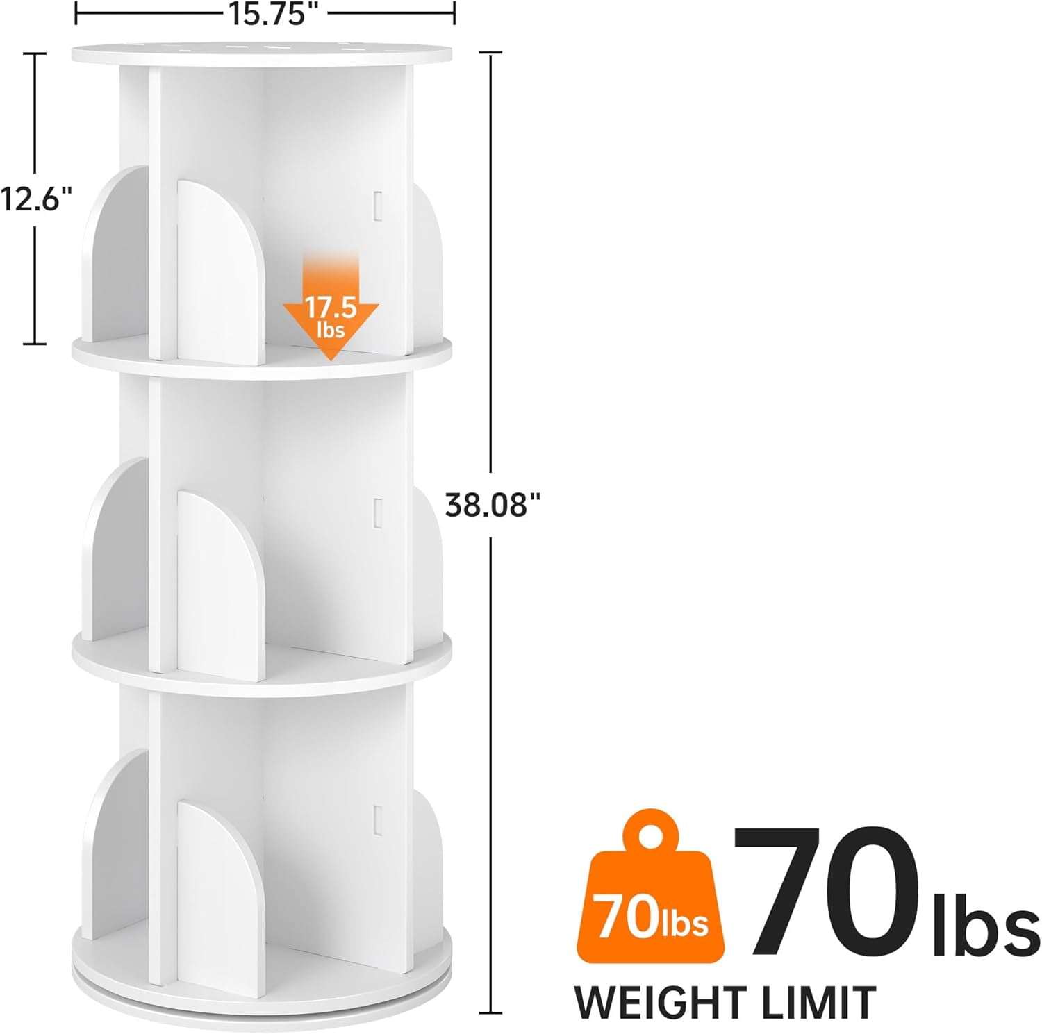 Rotating 3-Tier Bookshelf, 360° Spinning Corner Bookcase with Lazy Susan, White Space Saving Organizer for Study Room, Home Office, Kids Rooms, Bedroom, Adults & Kids