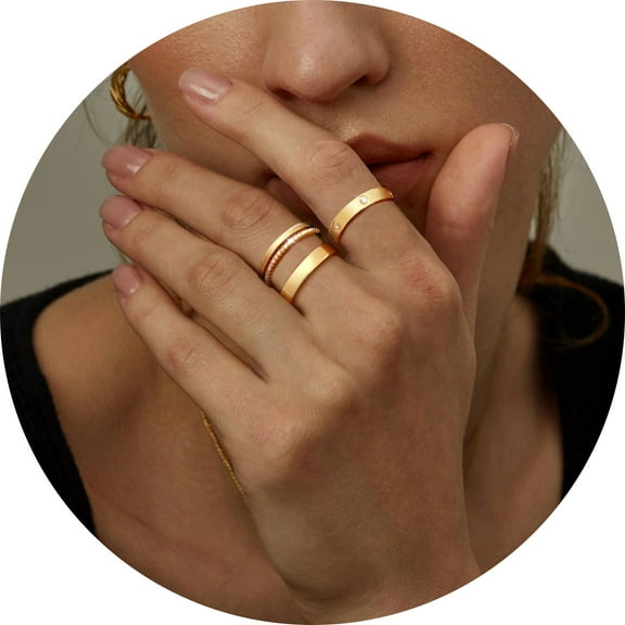 GOSFRY Rings for Women Comfort Fit with Rings Set 14k Gold Plated Dainty Stacking Cubic Zirconia Thumb Rings Set Jewelry Size 6-10