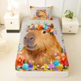 thumbnail image 3 of Manfei Cartoon Capybara Twin Sheets,Cute Wildflowers Pattern Bedding,Multicolor,3pcs,1 Fitted Sheet and 1 Pillowcase, 3 of 6