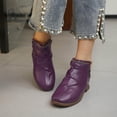 thumbnail image 2 of Puntoco Women's Ruched Ankle Booties, Side Zipper Low Block Heel Boots, Round Toe Slip‑On Pleated Leather Casual Short Boots Purple, 2 of 5