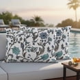 thumbnail image 2 of Outdoor Pillow Cover Teal Blue Farmhouse Flower Set of 2 Waterproof Throw Pillowcases Pastoral FLoral Decorative Patio Furniture Pillows for Couch Garden Indoor & Outdoor Use, 2 of 9