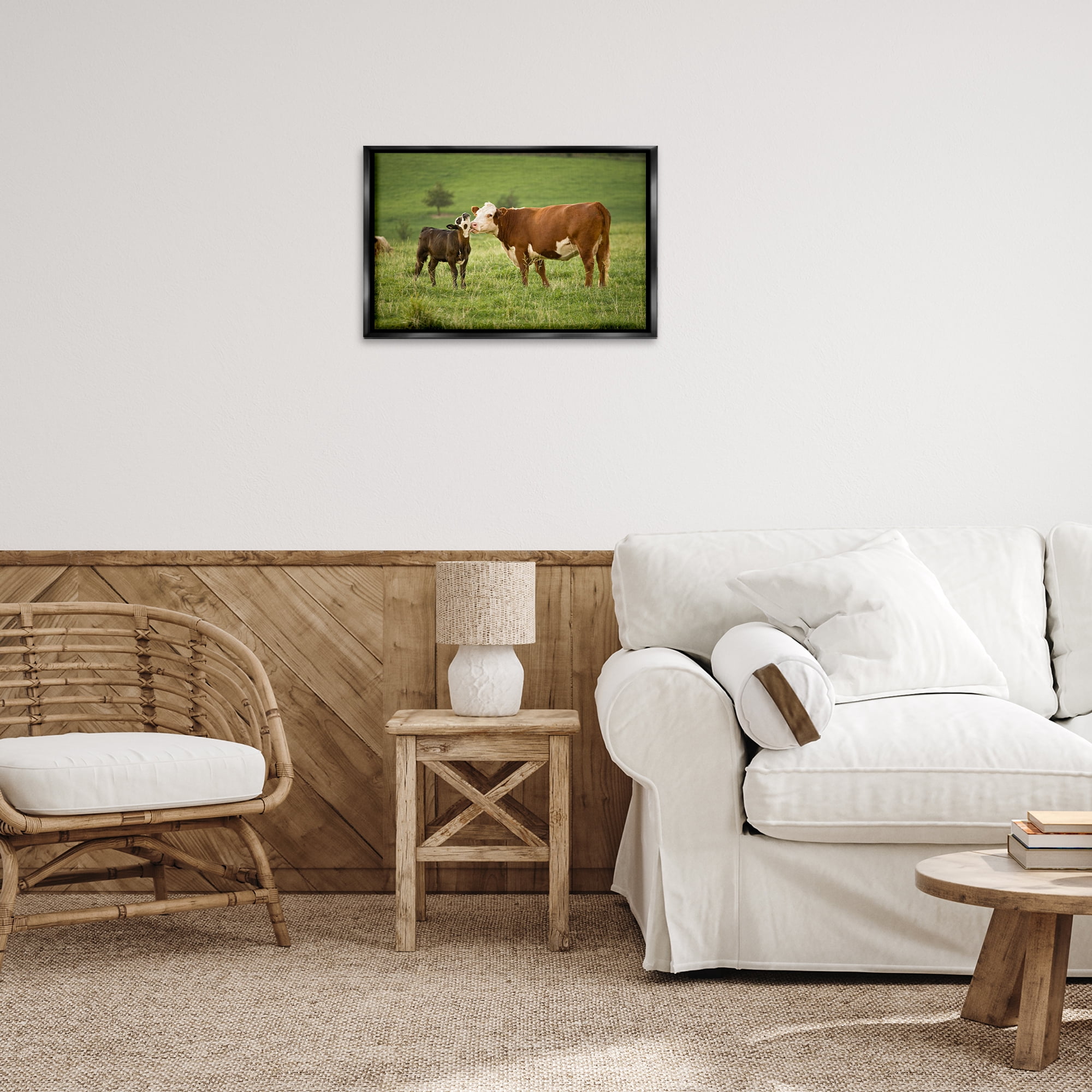 Stupell Industries Cow & Calf Preening Animals Photography Black Floater Framed Canvas Art Print Wall Art, 25 x 17