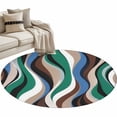 thumbnail image 2 of Round Area Rug 3 Ft, Green Blue Brown Moire Washable Non-Slip Circle Carpet for Living Room/Bedroom, Modern Abstract Art Low-Profile Small Floor Mats Collection Rugs for Indoor, 2 of 7