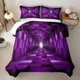 thumbnail image 2 of Castle Fairy Geometric Cube Tunnel Bed Spread Queen 3pcs,Minimalist Block Queen Coverlet Set,Violet Black,1 Quilt and 2 Pillowcases, 2 of 7