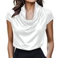 thumbnail image 2 of LIZUOJUNF Satin Blouses for Women Cowl Neck Short Sleeve Elegant Shirt Summer Tops Work Office Outfits, 2 of 4