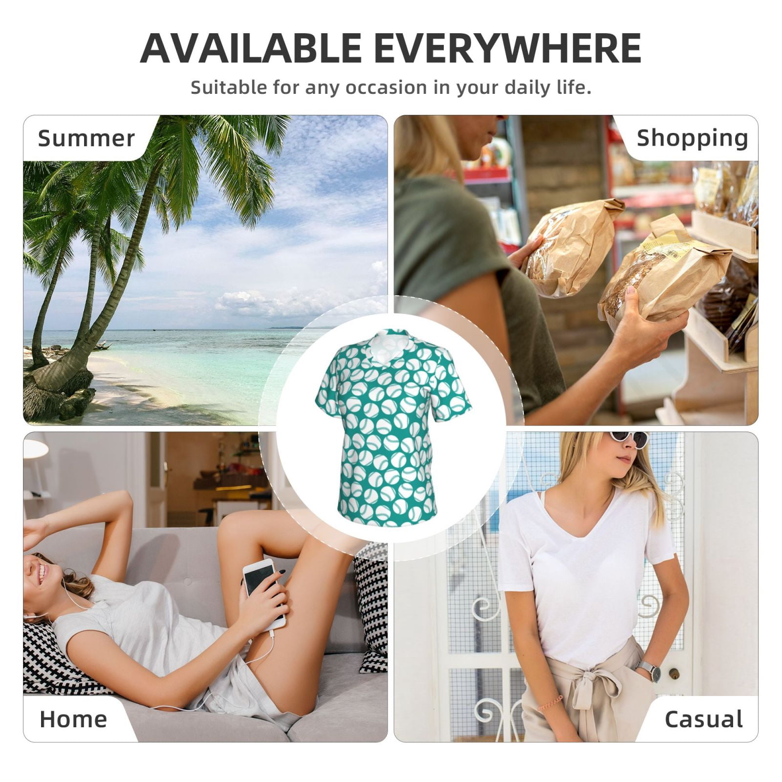 Vsdgher Green Baseball Women Shirts V Neck Short Sleeve Tops T-Shirt Basic Tees, S to 3XLX-Large