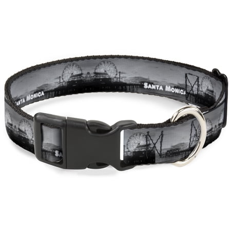 Buckle-Down Pet Collar Dog Collar Plastic Buckle Vivid Santa Monica Pier Skyline Grays White 13 to 17 Inches 1.5 Inch Wide