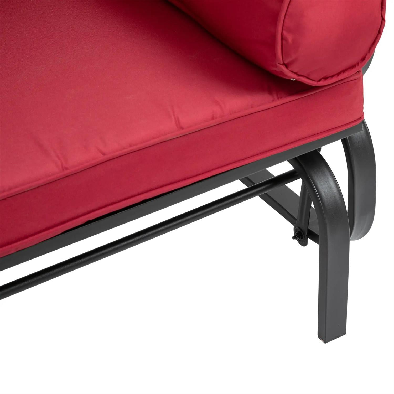 Demi Bonn Outdoor Glider Chairs Swing Glider Rocking Chair, Double Patio Bench, 2 Person Loveseat with Steel Frame, Cushions, Pillow Armrests, Red