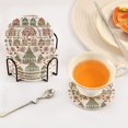 thumbnail image 3 of Yayeee 6 PCS Drink Coasters with Holder Set Woven Absorbent Round Tabletop Hot Pad, Green Nordic Christmas House, 3 of 7