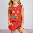thumbnail image 2 of Baby Girls Outfits Summer Sleeveless Fashion Printed Vest T Shirt Tops Shorts Set Kids Clothes Red 3 Years-4 Years, 2 of 4