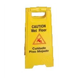 Wet floor caution sign, yellow, 24 x 12 inch fold up, plastic, comes in each