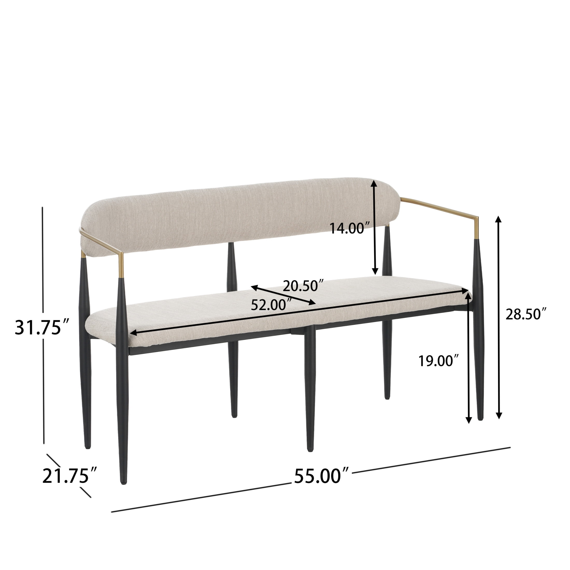 Christopher Knight Home Minimalist Fabric Upholstered Loveseat with Metal Frame, Beige