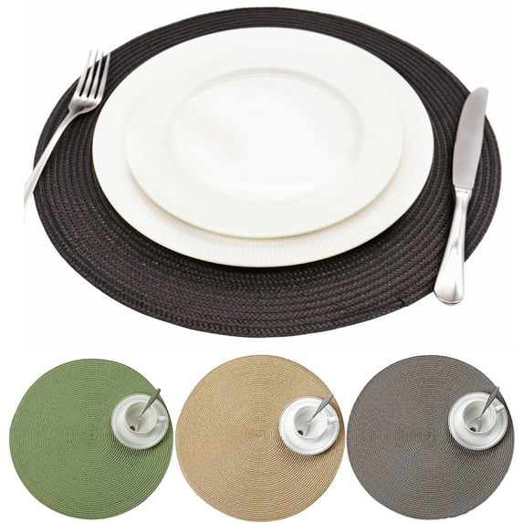 Vnanda 4Pcs Round Braided Placemats Round Table Mats for Dining Tables Natural Woven Heat Resistant Place Mats
