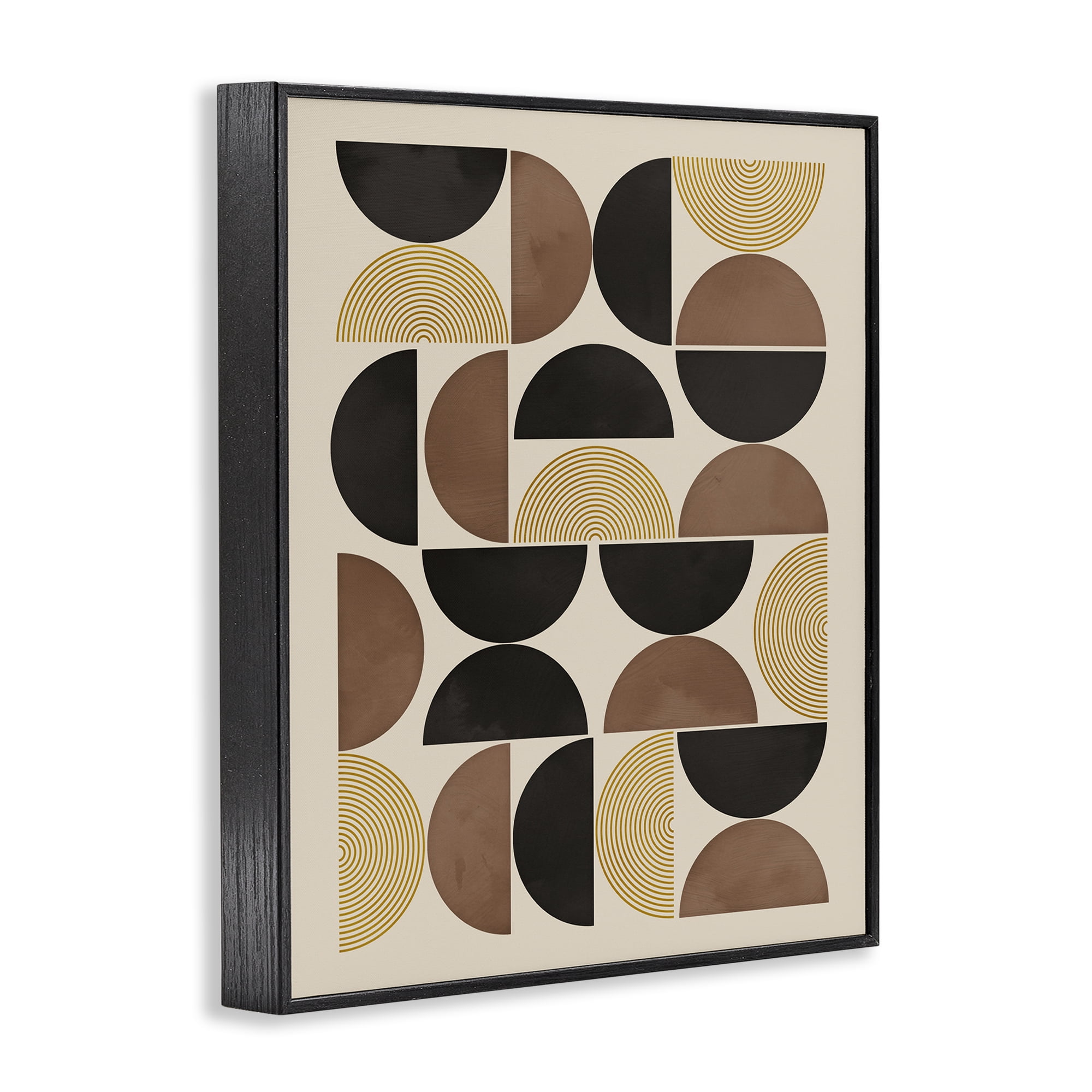Stupell Industries Midcentury Neutral Geometric Abstract Painting Black Framed Art Print Wall Art, 16 x 20